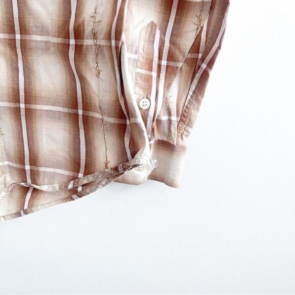 Panhandle Slim Roughstock Shirt Western Button Up Brown Plaid Mens L Barbed Wire - Picture 5 of 11